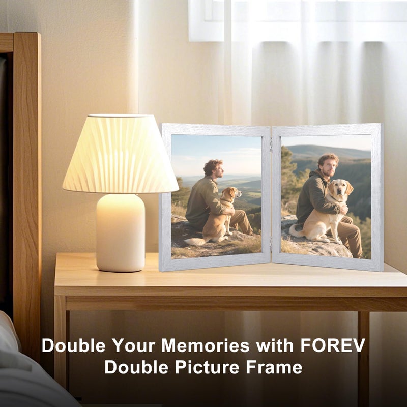 Forev 8x10 Double Picture Frame Wooden Hinged Photo Frame Definition Glass Stand Vertically on Desktop or Tabletop Silver - Image 2